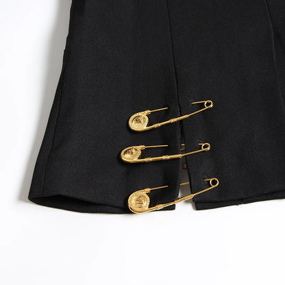 Black Hollow Out Safety Pin Blazer